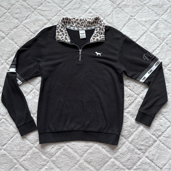 Victoria's Secret PINK | Black & Cheetah Quarter Zip Pullover | Size Extra Small - Picture 2 of 9